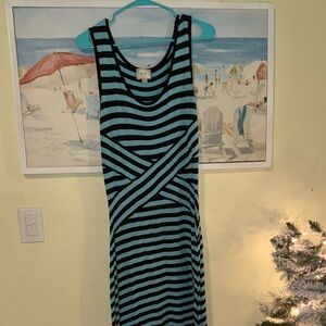 Eci New York Black and Blue Striped Women's Maxi Dress